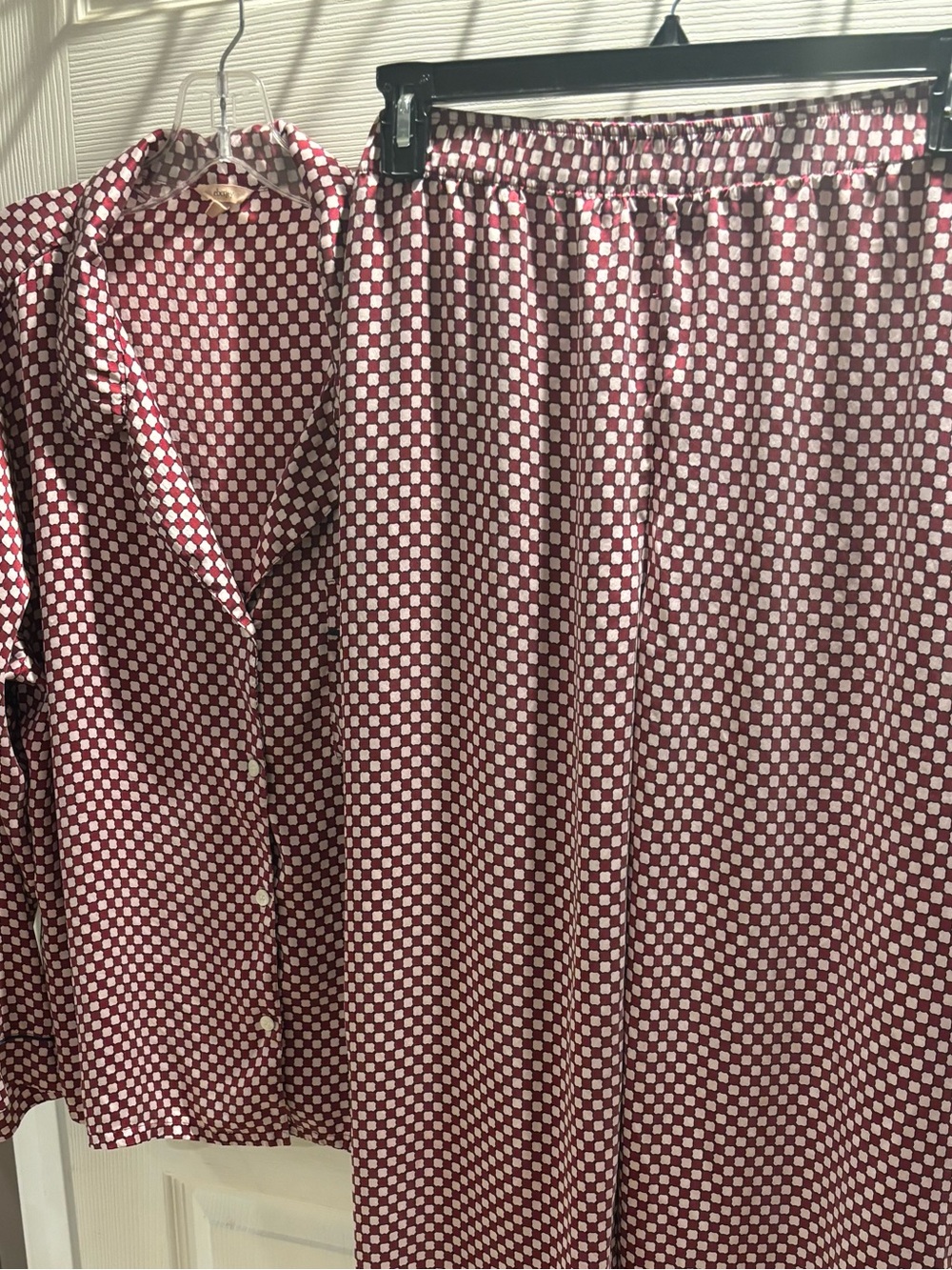 Eberjey Women's Red Geometric Print Elastic-waist pajama set- 100% silk sz XL